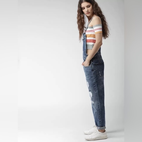 Forever 21 ripped denim overalls in light blue | size 30 | NEW - Picture 4 of 11